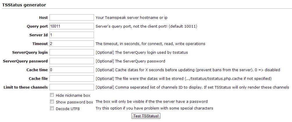 Teamspeak3 TSStatus Generator