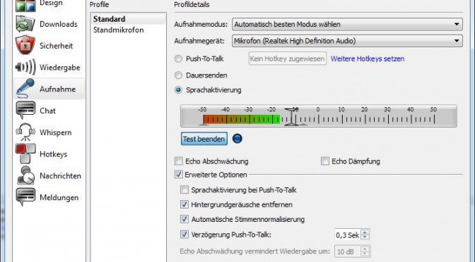 Teamspeak Sprachaktivierung