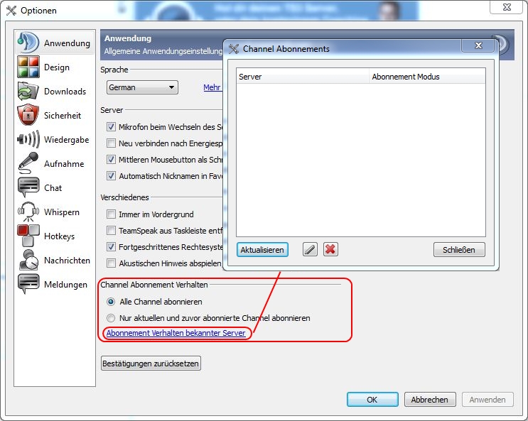 Teamspeak Abo Einstellungen