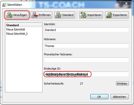 Teamspeak Identität: eindeutige ID