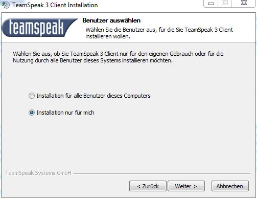 Teamspeak Installation nur für mich