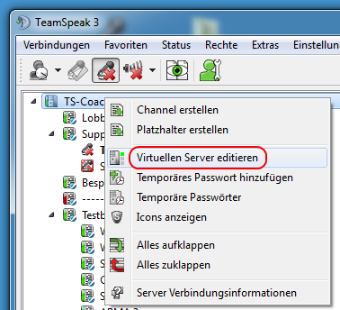 Teamspeak Virtuellen Server editieren