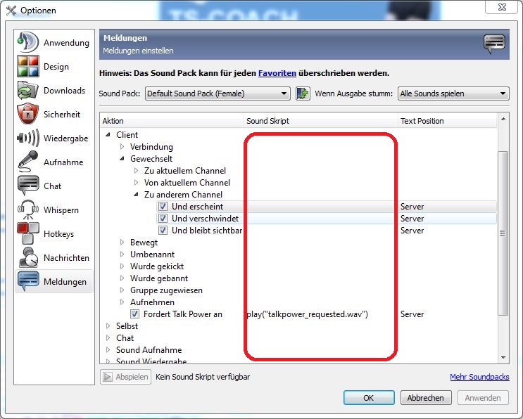 Teamspeak Meldungen Aktivieren