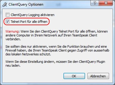 Teamspeak ClientQuery konfigurieren