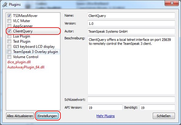 Teamspeak Plugin ClientQuery aktivieren