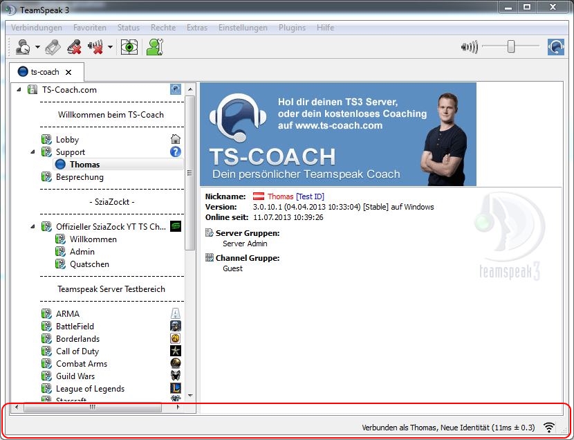 Teamspeak ohne Chatleiste